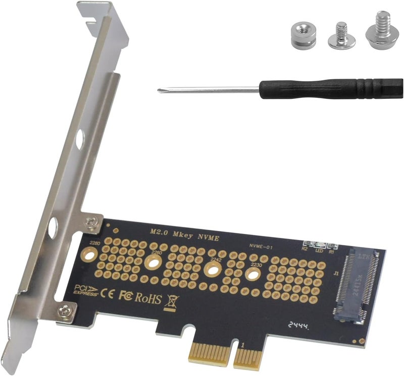 Poyiccot محول M.2 NVMe SSD إلى PCI-E 4.0 X1، بطاقة توسيع PCI-E M.2 NVMe، لوحات دوائر M.2 NVMe إلى PCIe X1، بطاقة توسيع SSD لسطح المكتب تدعم 2230/2242/2260/2280 - Image 1
